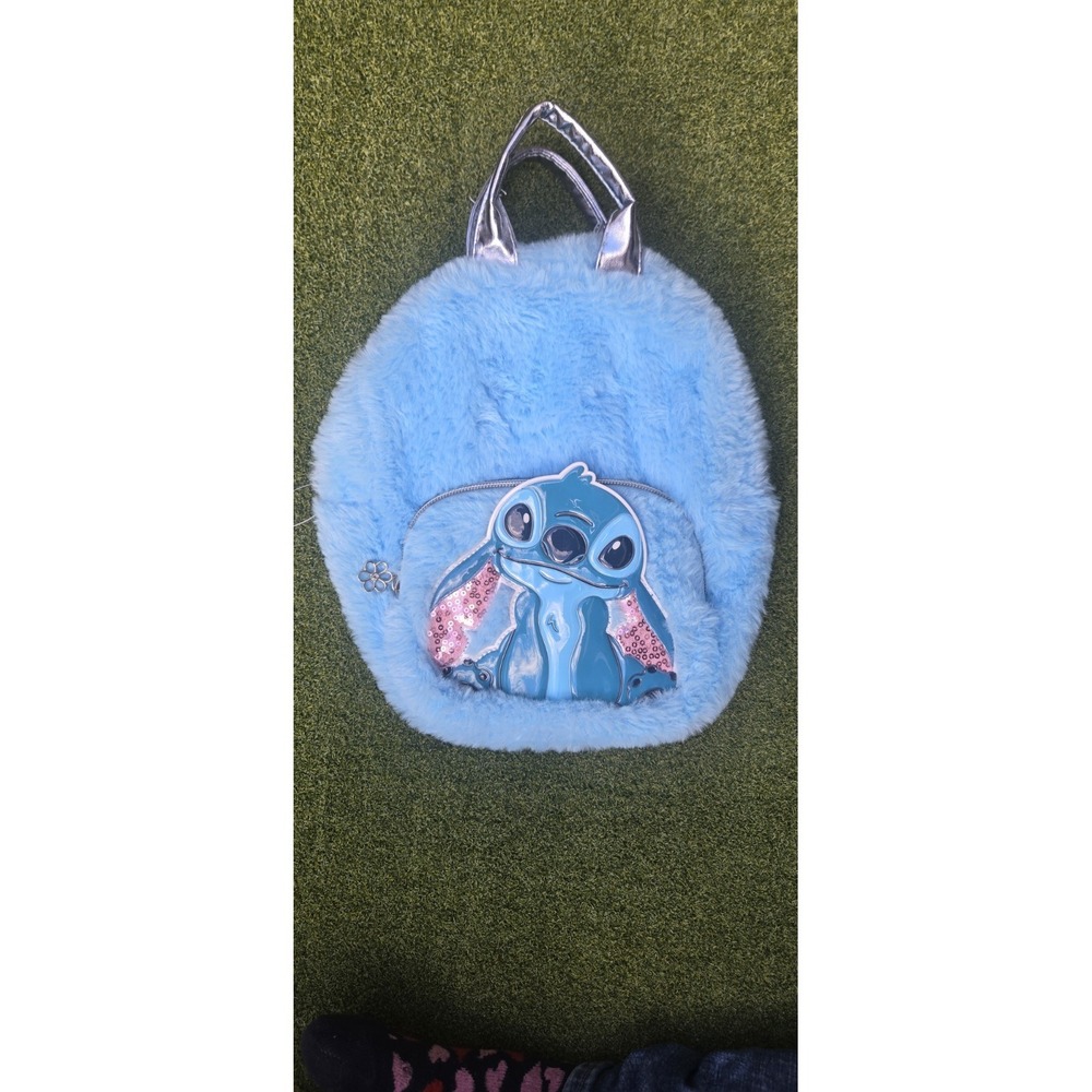 Kids Plush Blue Character Backpack Faux Fur Mini Bag Cartoon School Travel Bag